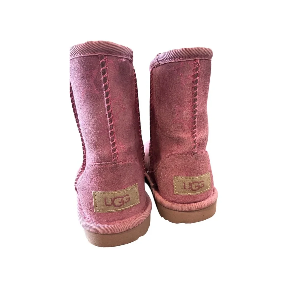 UGG‎ Pink Star Print Sheepskin Lined Boots Kids Size 11 Youth